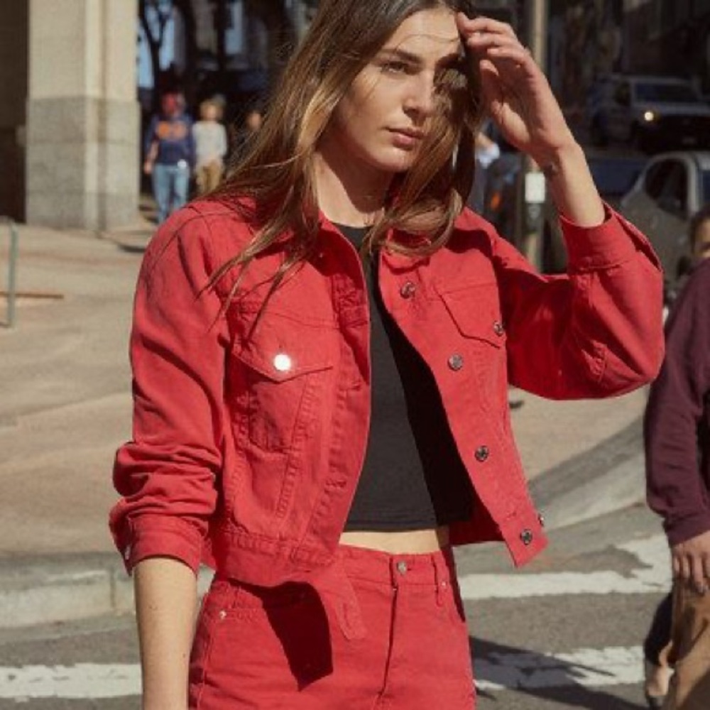 reformation 🎒 cropped denim jacket